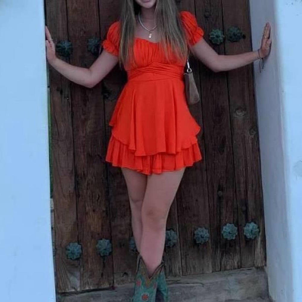 Red orange mini dress